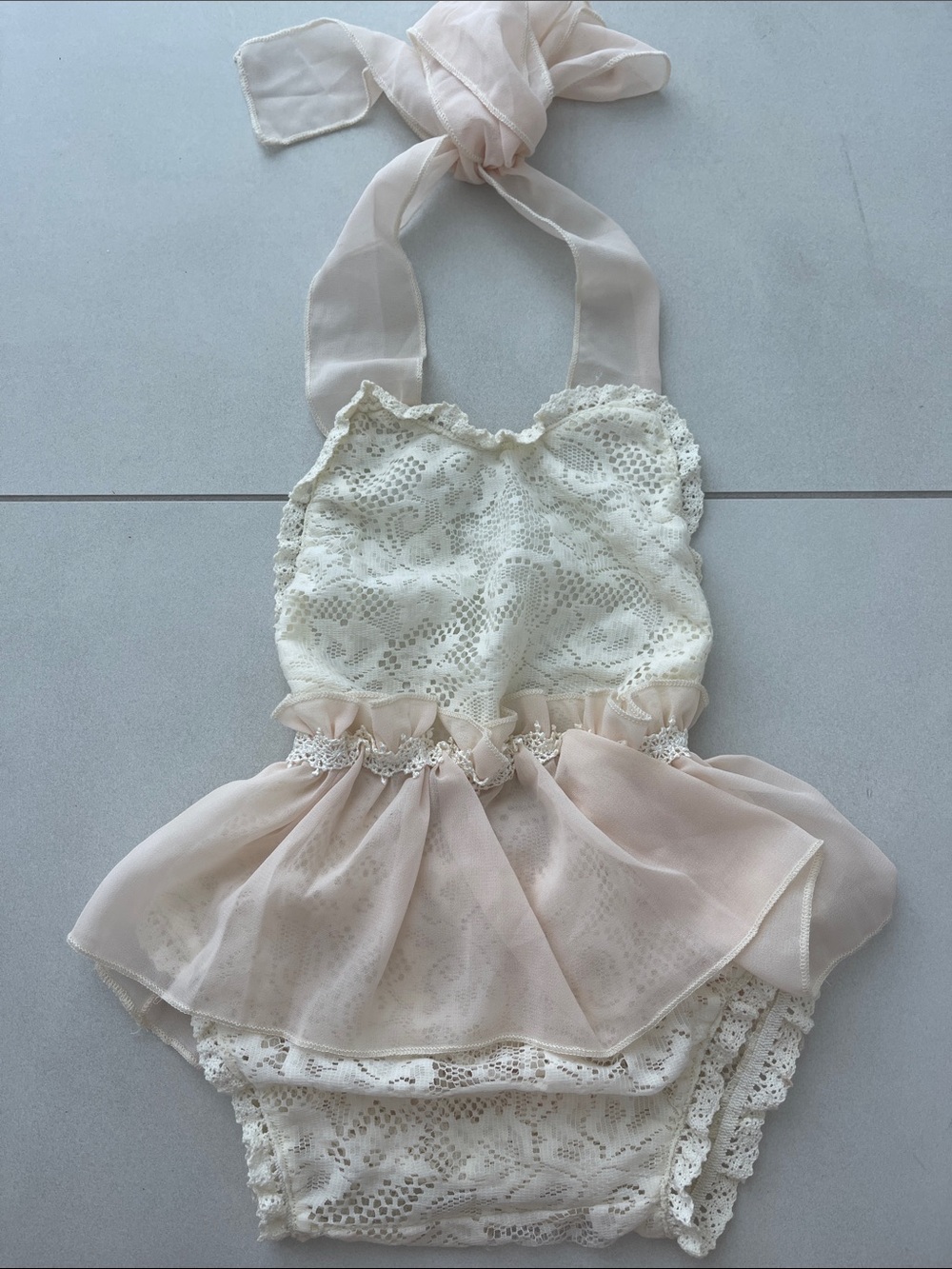 Girls Lace Halter Ballet Costume in Blush Cream